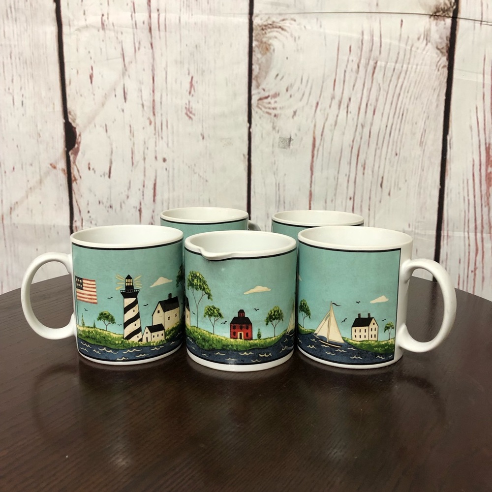 Warren Kimble Coastal Breeze Printed Art on Mugs Collectors Item 5 pieces